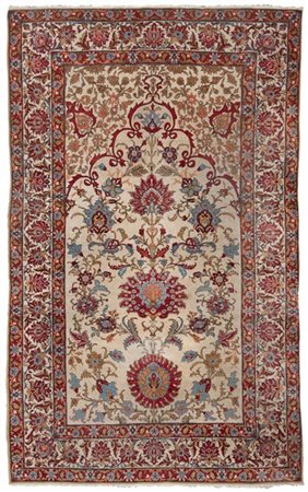 Tappeto preghiera Ispahan, Persia, secolo XX. Mirab decorato con rami fioriti,