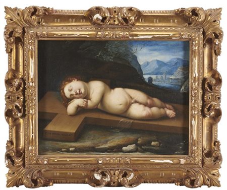 Scuola del secolo XVII

"Cristo Bambino dormiente con paesaggio lacustre sullo