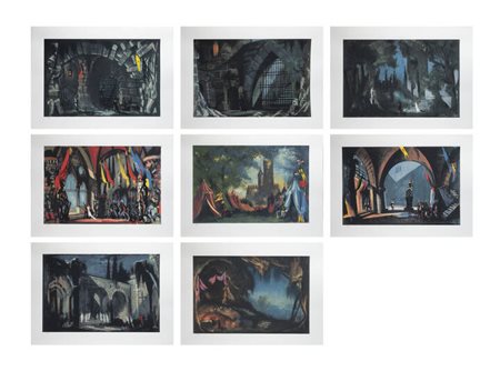 CARLO MATTIOLI<BR>Modena 1911 - 1994<BR>"Scene di corte"-lotto di otto litografie