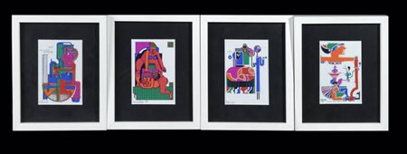 MOLINARI-FREA-MANTELLO<BR>"Ermafrodito complicato" - lotto di quattro quadretti 1980