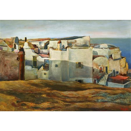 Eligio Egitto (Messina 1933)  - Paesaggio con case sul mare