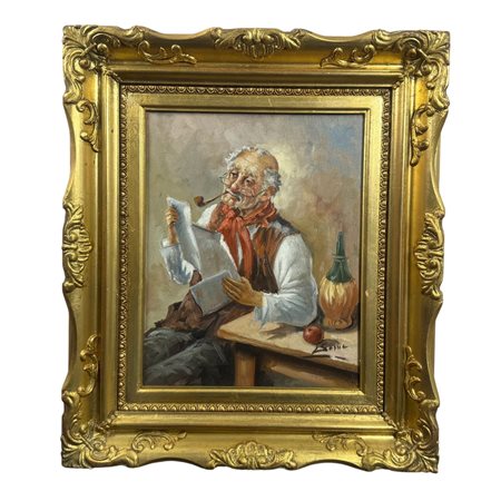 Anziano con pipa in lettura - L. Seme