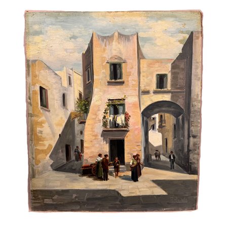 Scorcio di paese con personaggi - R. Raiola