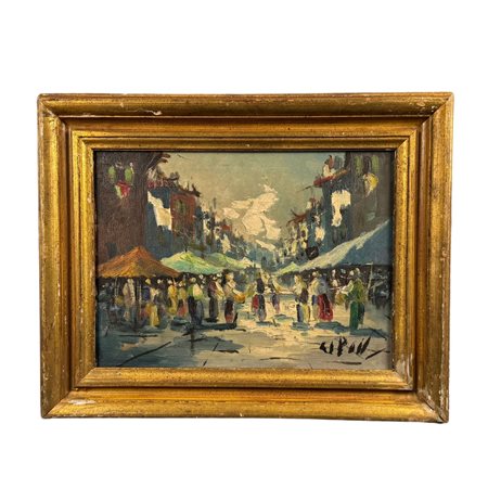 Strada di mercatino con personaggi