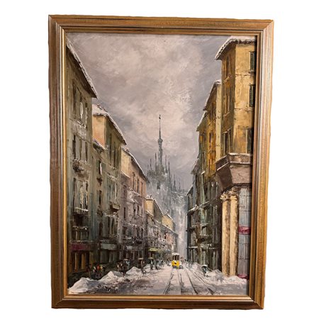Strada a Milano e veduta del Duomo - E. Mantegani