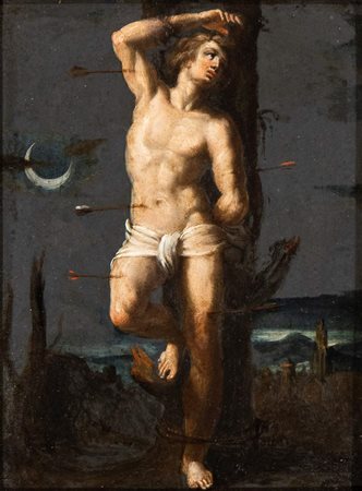 Artista veneto, inizio XVII secolo () Il martirio di San Sebastiano Olio su...