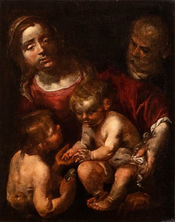 Artista genovese, XVII-XVIII secolo () Sacra Famiglia con San Giovannino Olio...