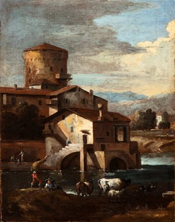 Giuseppe Zais (Forno di Canale 1709-Treviso 1781) Paesaggio con case,...