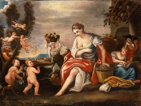 Scuola napoletana, XVIII secolo () La vendemmia Olio su tela cm. 88x117 cad....