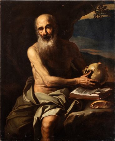 Artista emiliano, XVII secolo () San Girolamo penitente nel deserto Olio su...