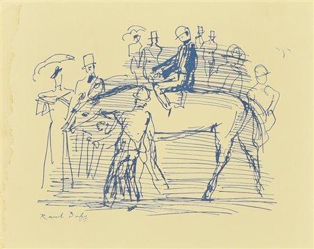 Raoul Dufy CORSA DI CAVALLI stampa (d'apres), cm 20x25,5 firma in lastra...