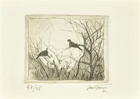 Aldo Castano I PASSEROTTI incisione su carta, battuta cm 8x10, su foglio cm...