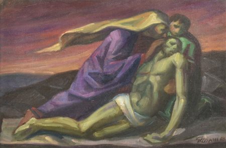 Giovanni Misani PIETA' olio su tela, cm 40x54 firma e data eseguito nel 1968