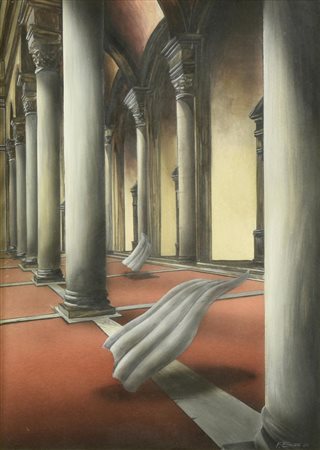 F. Enzo INTERNO METAFISICO olio su cartone, cm 36x26 firma e data sul retro:...