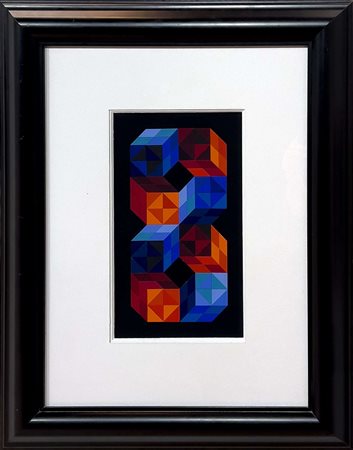 Victor Vasarely, Tridim, 1968, collage e gouaches su carta, cm 42x24,...