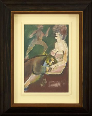 Mino Maccari, Amanti, anni Novanta, olio su cartone telato, cm 34x22,...