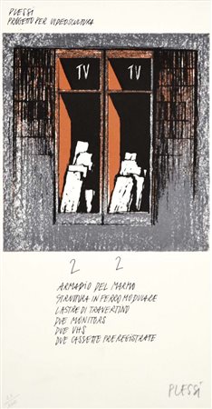 PLESSI FABRIZIO Reggio Emilia 1940 Progetto per videoscultura litografia es....