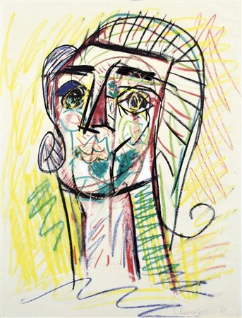 SCHWEIZER RICCARDO Mezzano 1925 - 2004 Volto 1961 tecnica mista su carta...