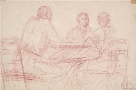 SEMEGHINI PIO Quistello 1879 - Verona 1964 Tre figure disegno a sanguigna su...