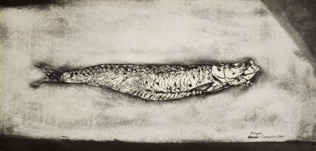 VESPIGNANI RENZO Roma 1924 - 2001 Aringa 1948 tecnica mista su carta 20x42...