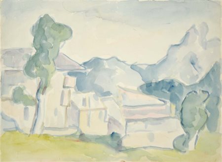 TOMEA FIORENZO Zoppè di Cadore 1910 - Milano 1960 Paesaggio acquerello su...