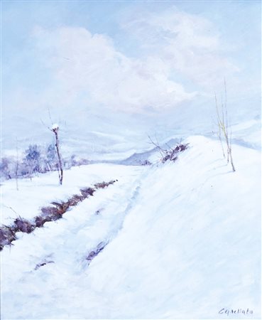 CASELLATO GILBERTO Venezia 1938 Neve a Limana olio su tavola 60x50 firma in...