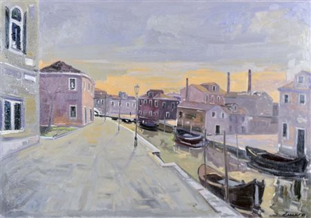 ZANUCCO PAOLO Venezia 1964 Vecchie fornaci a Murano olio su tela 70x100 firma...