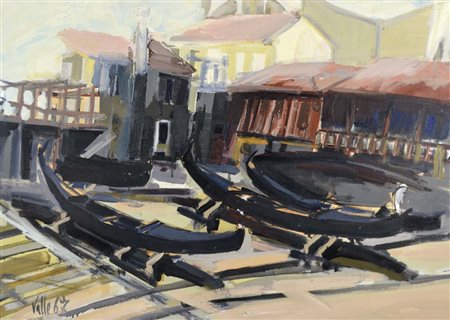 VALLE PAOLO Lido di Venezia 1948 Squero di San Trovaso 1967 olio su tela...