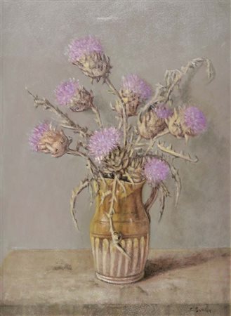 SOVILLA CARLO Belluno 1928 Fiori secchi olio su tela 70x50 firma in basso a...