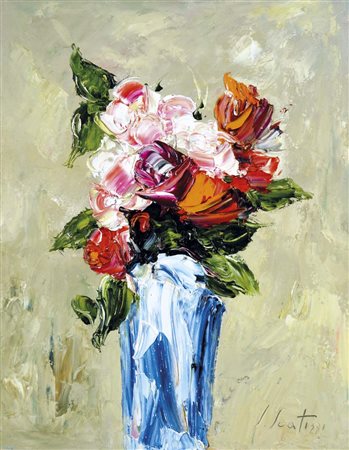 SCATIZZI SERGIO Lucca 1918 - Firenze 2009 Vaso di fiori olio su tavola 45x35...