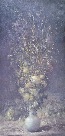 MASSAGRANDE MATTEO Padova 1959 Vaso di fiori olio su tavola 95x48 firma in...