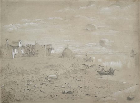 CIARDI GUGLIELMO Venezia 1842 - 1917 Paesaggio lagunare disegno a matita e...