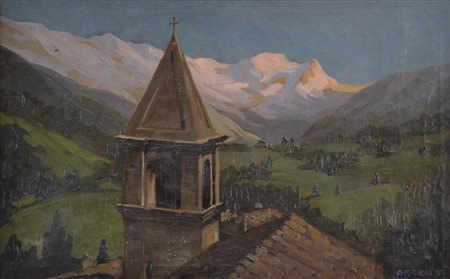 CREPET ANGELO MARIO Mestre 1885 - Firenze 1974 Paesaggio montano con...