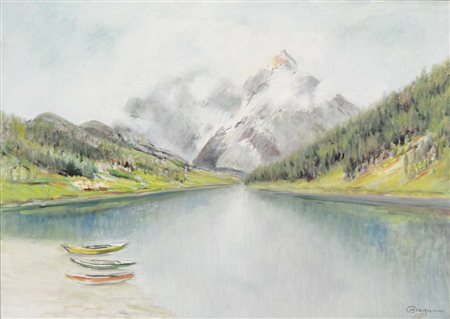 BERGAMINI ALDO Bottrighe 1903 - Venezia 1981 Lago montano (anni '50) olio su...