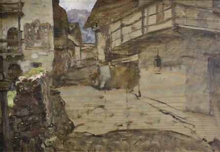 MAZZETTI EMO Treviso 1870 - Venezia 1955 Case in montagna olio su tavola...