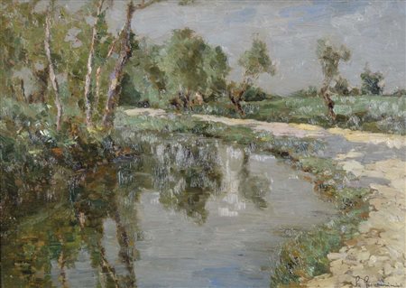 SALVIATI GIOVANNI Venezia 1881 - 1950 Sile olio su cartone 24x34,5 firma S....