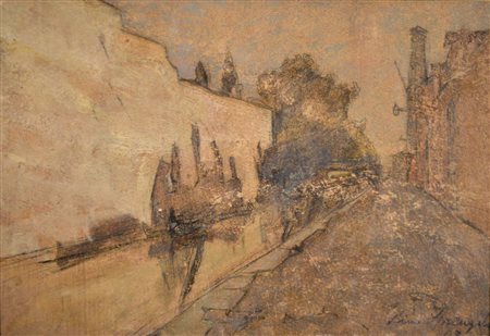 SPRINGOLO NINO Treviso 1886 - 1975 Paesaggio 1908 olio su cartone 23x33 firma...