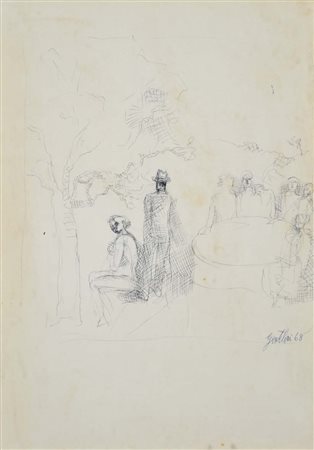 GENTILINI FRANCO Faenza 1909 - Roma 1981 Figure in giardino 1968 disegno a...