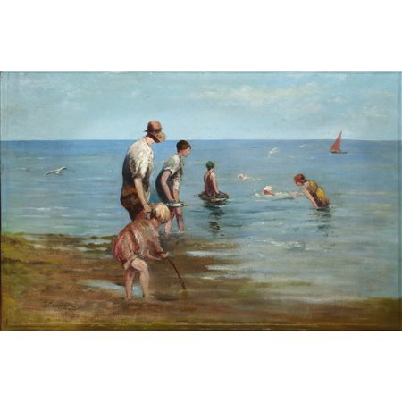 Francesco Camarda (Palermo 1886-1962)  - La famiglia a mare, primi 19° secolo