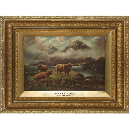 William J. Crampton - Paesaggio con tori e lago