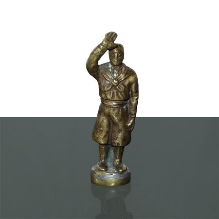 Sigillo con lettere GS in ottone raffigurante il saluto del giovane avanguardista