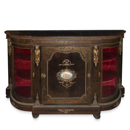 Etagere boulle con sportello centrale e due laterali a vetri