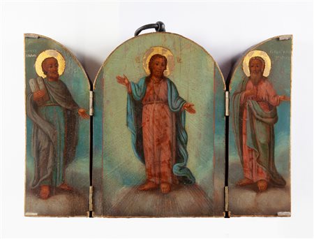 Iconografo russo del XIX secolo Trittico raffigurante la Trasfigurazione...