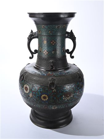 Vaso in bronzo brunito e smalti champlevé, Giappone, fine del XIX secolo...