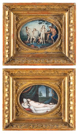 Miniaturista del XVIII secolo a) Giudizio di Paride b) Venere di Urbino (da...