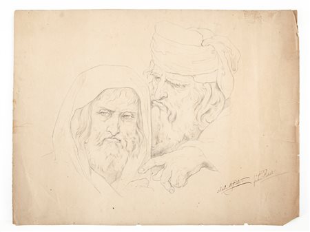 Scuola Italiana del XIX secolo () Teste di uomini matita su carta mm 480x620...