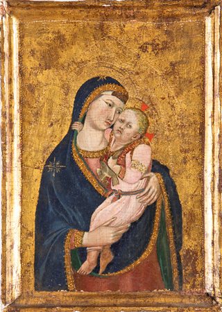 Scuola italiana del XVIII secolo Madonna col Bambino tempera su tavola fondo...