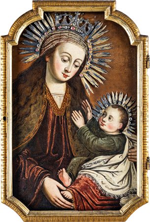 Scuola spagnola del XVIII secolo Scuola Spagnola, Madonna col Bambino olio su...