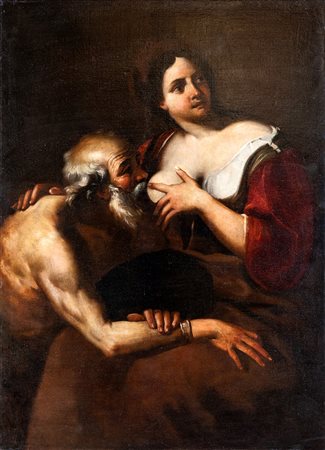 Niccolò Tornioli (attribuito a) (Siena 1598-Roma 1651) Carità Romana olio su...