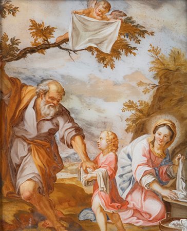 Pittore del XVIII secolo Sacra Famiglia Olio su vetro cm 38x31 - con cornice...